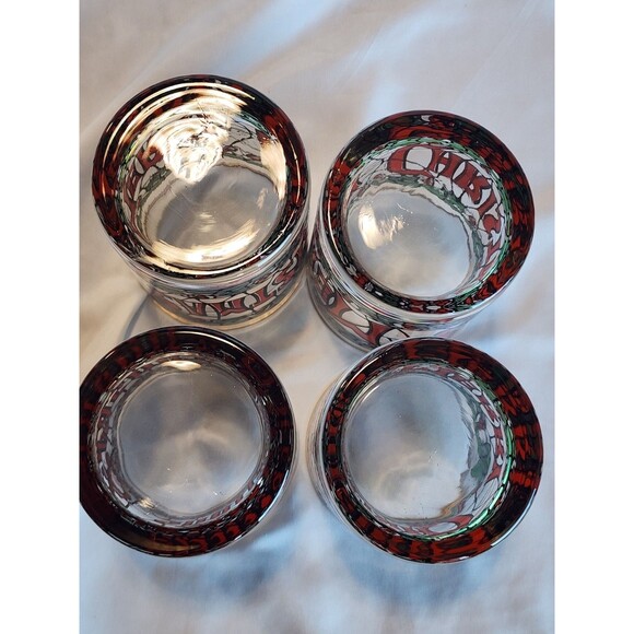 1970s Cera Houze Merry Christmas Seasons Greetings Gold Trimmed Set Of 4 Glasses - Picture 4 of 16
